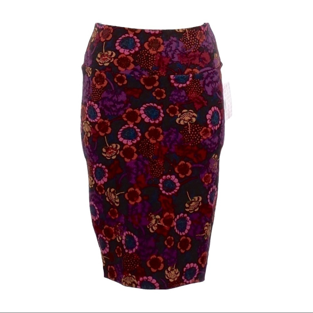 🌺 Lularoe Cassie Red & Pink Floral Stretchy Pencil Skirt Size S